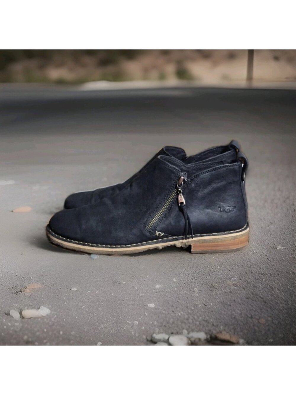 UGG Womens Clementine Ankle Boots Lodge Zip Crepe Leather Black Women's Size 10